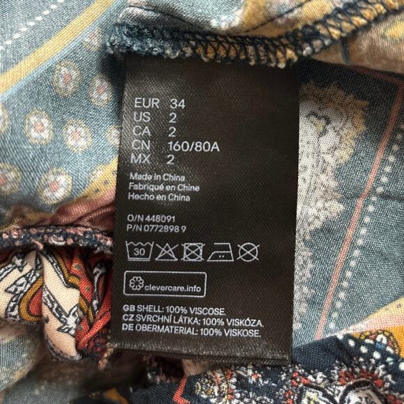 H&M Multicolor Handkerchief Scarf Paisley Tie V-Neck Short Sleeve Mini Dress 2 - Picture 8 of 8